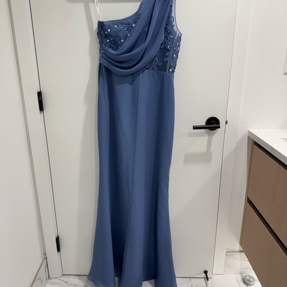 JJ’s House Dusty blue Blue One-Shoulder Prom Dress - Picture 4 of 5